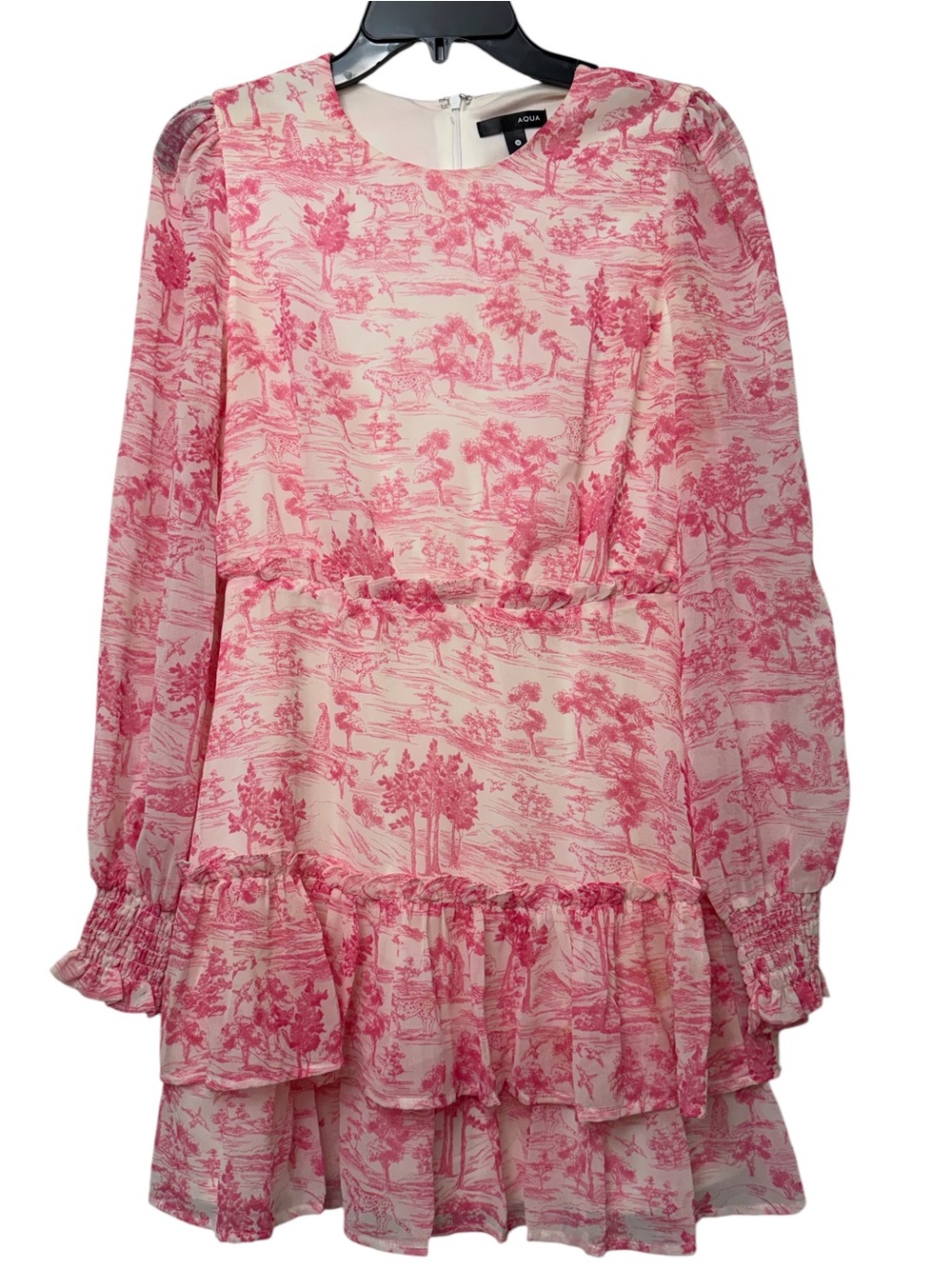 Aqua Toile de Jouy Printed Ruffled Mini Dress - Picture 3 of 6